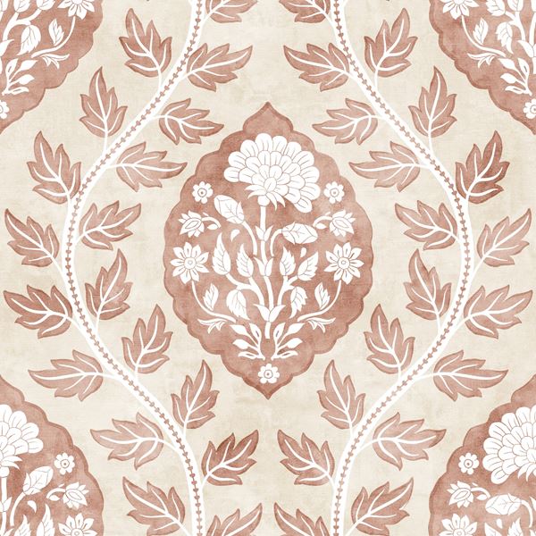 Floral Cartouche Wallpaper - Warm Spice